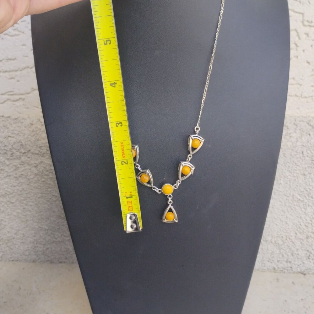 Vintage Baltic Yellow Egg Yolk Amber Sterling Silver Y-Drop Necklace 18" - Picture 4 of 9
